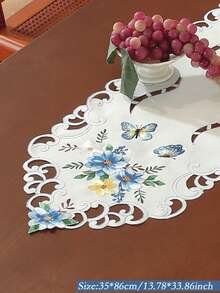 1 件 100% 涤纶刺绣镂空花卉桌旗，适用于餐桌、橱柜、电视柜、冰箱、桌布、灯垫、家居装饰、节日装饰、派对、生日、防尘罩、桌旗、盘垫、礼物、室内和室外、派对和婚礼装饰，多种尺寸可选，四季皆宜