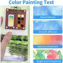 Paint Palette Travel Kit, Watercolor Paint Set, 2.36 Wooden Grid Paint Box, Portable Artist Watercolor Travel Set Painting Parties And Art Paintings - 棕色 - 查看 9