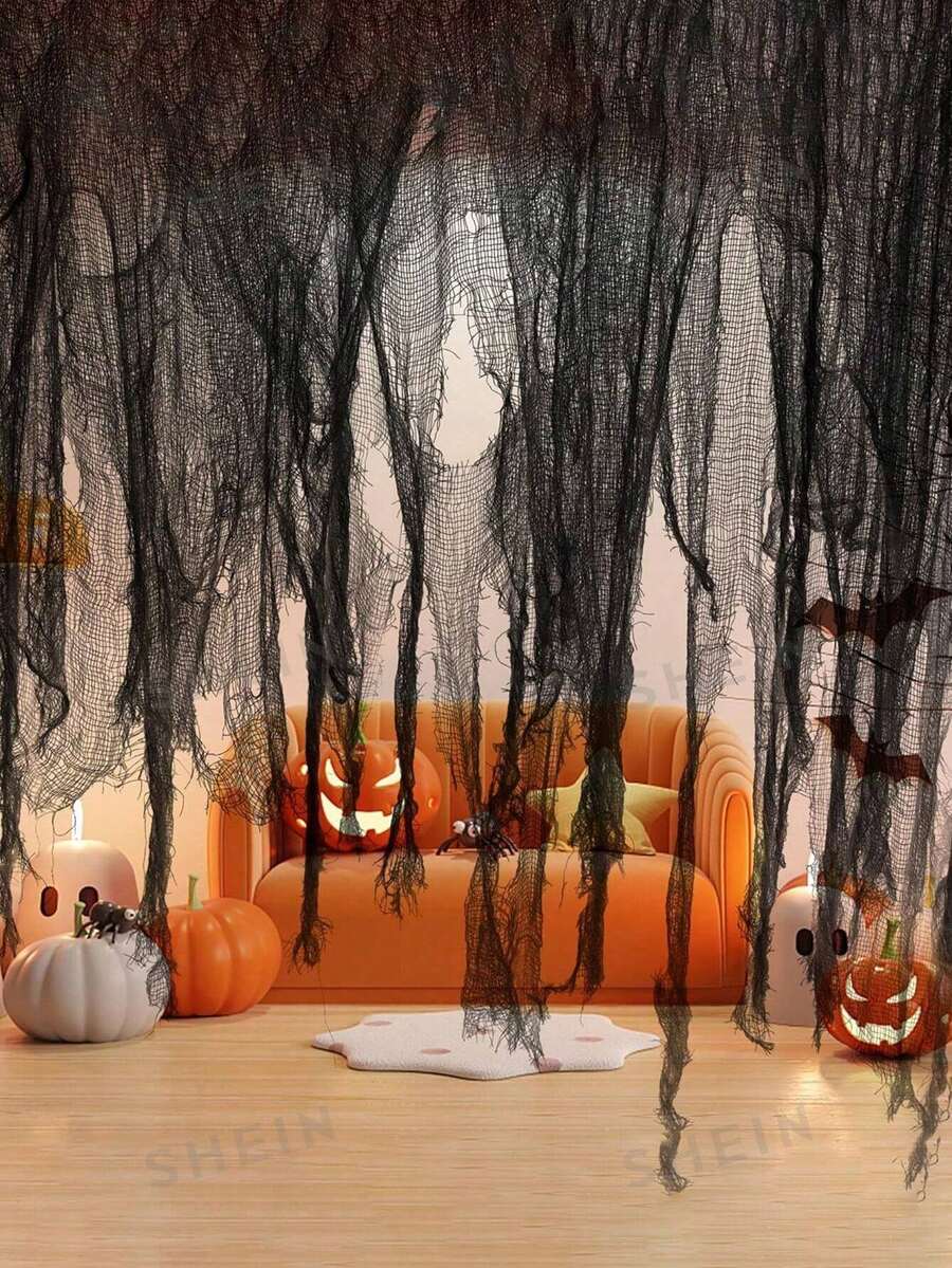 1PC Black 76* 183cm Halloween Party Decoration Haunted House Gauze DIY Decorative Cloth Suitable For Halloween Atmosphere Manufacturing Decoration - Black - View 1