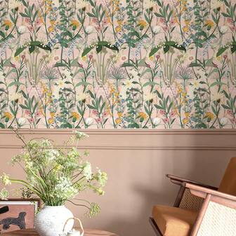 1 pieza 17.32*118.11 pulgadas Papel tapiz autoadhesivo con diseño de plantas y flores rosas, papel tapiz decorativo elegante impermeable de PVC para renovación de muebles