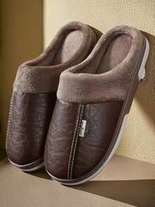 Pantuflas de felpa nuevas para hombre de otoño/invierno - Cómodas, antideslizantes y cálidas para ocio interior/exterior (Corre pequeño) - Café integral - Ver 2