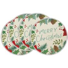 1 pieza/4 piezas/6 piezas/60 piezas Manteles individuales redondos con piña y hoja de pino navideños, manteles individuales de lino Feliz Navidad, manteles individuales resistentes a las manchas, adecuados para el hogar, el comedor y el restaurante, decoración de mesa, artículos para el hogar
