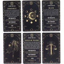 78-Card High-Quality Tarot Deck With Dual-Sided Imagery & Meanings Guidebook - Suitable For Ages 14 & Up Christmas, Halloween, New Year's Gifts, Game Cards - Black - View 7