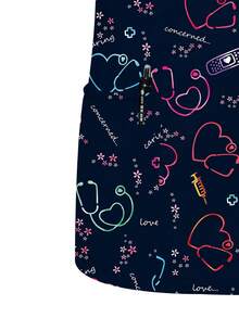Women's Heart Print V-Neck Short Sleeve Nurse Uniform Top With Pockets, Spring/Summer - Multicolor - View 5