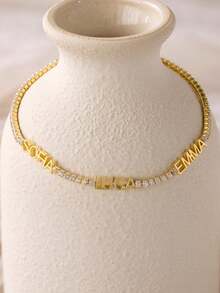 [ZzAi Customized]1pc Personalized Customizable, Can Engrave Multiple Names, 18K Gold And Stainless Steel Jewelry, Customized Multi-Name Bracelet, Personalized Name Chain Bracelet - Children's Name Bracelet *NOELLE Bracelet*, Includes Exquisite Gift Box, Silver, Gold, Rose Gold, White Gold Optional - Diamond Chain - View 8