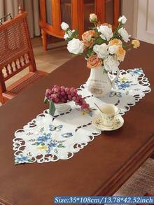 1 件 100% 涤纶刺绣镂空花卉桌旗，适用于餐桌、橱柜、电视柜、冰箱、桌布、灯垫、家居装饰、节日装饰、派对、生日、防尘罩、桌旗、盘垫、礼物、室内和室外、派对和婚礼装饰，多种尺寸可选，四季皆宜