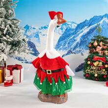 Porch Goose Christmas Outfits Fur Trim Mesh Dress And Bow Headband 2 Pcs Set Lawn Goose Clothes - 彩色 - 查看 3