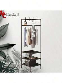 Perchero Multifuncional Para Ropa Y Sombreros De Esquina Para El Suelo, Zapatero, Estante De Almacenamiento, Material: Tubo Galvanizado + Plástico Pp + Tela No Tejida - Multicolor - Ver 3