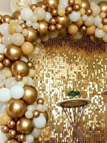 1 pieza Cortina con lentejuelas doradas brillantes, Telón de fondo cuadrado con lentejuelas, Telón de fondo cuadrado de plástico con lentejuelas de 100*200cm para decoración de pared de fiesta de boda, cumpleaños, ceremonia de aniversario, graduación, suministros para fiestas, cortina de flecos de lámina de aluminio brillante - Dorado - Ver 3