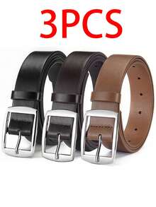 三件套奢华时尚男士腰带，PU皮革材质，金属扣，高品质设计师款腰带，尺码齐全，男女皆宜，是秋冬季的理想配饰，适合青少年、年轻男士，可用于休闲、户外、运动、度假、毕业典礼、生日、日常穿着，也适合万圣节、商务、街头风、波西米亚风、西部风等场合，是送给男士、丈夫、男友、父亲、圣诞节的理想礼物。 - 黑色+卡其色+咖啡色 - 查看 8