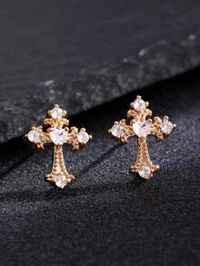 1 Cặp bông tai đinh chữ thập cho nam, Phụ kiện trang trí pha lê tối giản phong cách Gothic đa năng, thích hợp cho trang phục hàng ngày, tiệc tùng và lễ hội của nam giới - Bạc - Xem 5