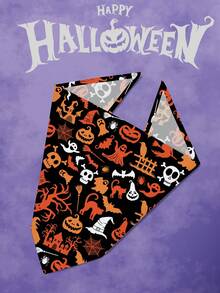 Terrifying Halloween Pet Bandana With Pumpkins Ghost Pattern Pet Kerchiefs,Adjustable Jack-O'-Lantern Theme Pattern Printing Dog Triangle Bibs Scarfs,Suitable For Small To Medium Dogs And Cats - Soft Polyester, Machine Washable