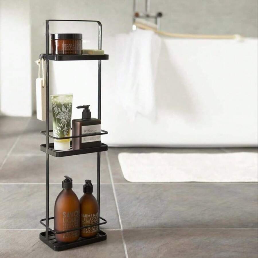 1pc Bathroom Organizer Rack, Modern Minimalist Floor-Standing 3-Tier Storage Shelf For Bathroom, Living Room, Dust-Proof - Multicolor - View 1