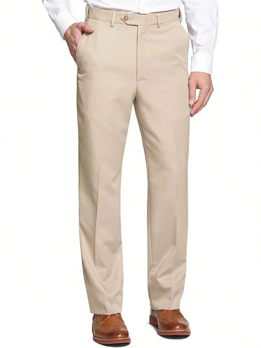 Men's Cozy Expandable Waist Dress Pants| Stretch Weave Work-To-Weekend Pants - SAND - View 1