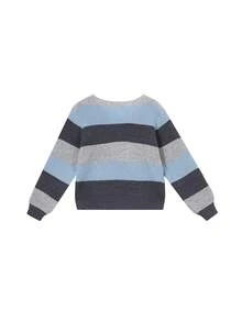 Autumn/Winter New Loose V-Neck Colorblock Striped Long Sleeve Top For Women, Random Panels - Blue - View 3