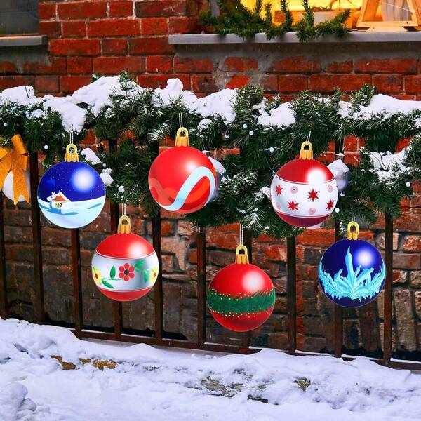 5/10 piezas Decoraciones navideñas para exteriores de gran tamaño de 7" de diámetro, adornos colgantes redondos de doble cara para el patio, jardín y decoración de fiesta de Navidad