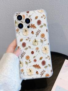 1 carcasă de telefon transparentă anti-cădere cu slot pentru card, model de dovleac de toamnă, floral, cu frunze, pictată, compatibilă cu Xs/Xsmax/Xr/11/12/13/14/14plus/15/15plus/16/16plus/7/8plus