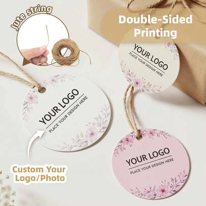 Etiquetas personalizadas para recuerdos de boda, etiquetas redondas de regalo de 4-8cm con doble impresión con logo o imagen, con cordel de yute, para botellas, empaque de alimentos, fiestas, regalo personalizado