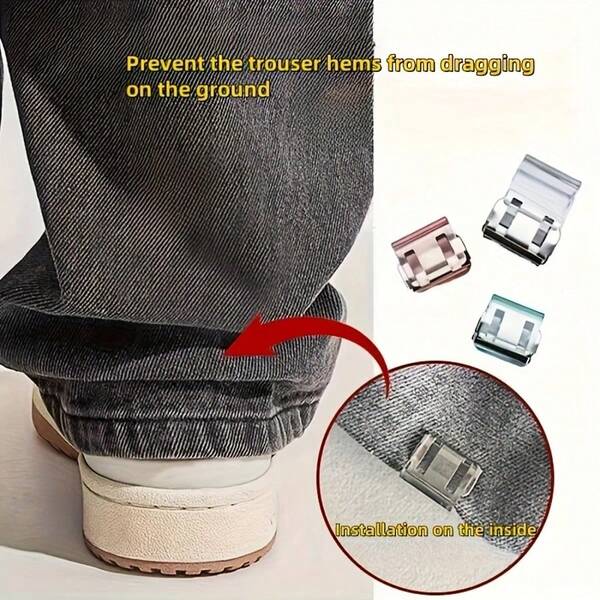 2/4/8/12/20/30pcs Shorten The Pants Legs With Invisible Fixing Clips, Prevent Dragging At The Bottom Of The Pants Legs, Hide The Buckle Leg Closure Device Without Seams, Prevent Pants Legs From Dragging The Floor, Suitable For Jeans And Pants, Waterproof, Portable