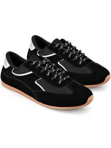 Women's Comfortable Retro Metallic Blogger Lumiss Sneakers - Negro - Ver 4