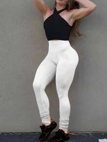 1pc Seamless Women High Stretch Fitness Yoga Leggings - Creamy White - View 7