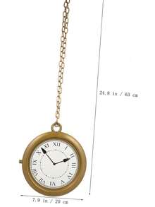 1pc Halloween White Rabbit Costume Accessory, Party Supplies - Hiphop Style Clock Necklace, Suitable For Party Costume Props - Gold Pocket Watch - View 4