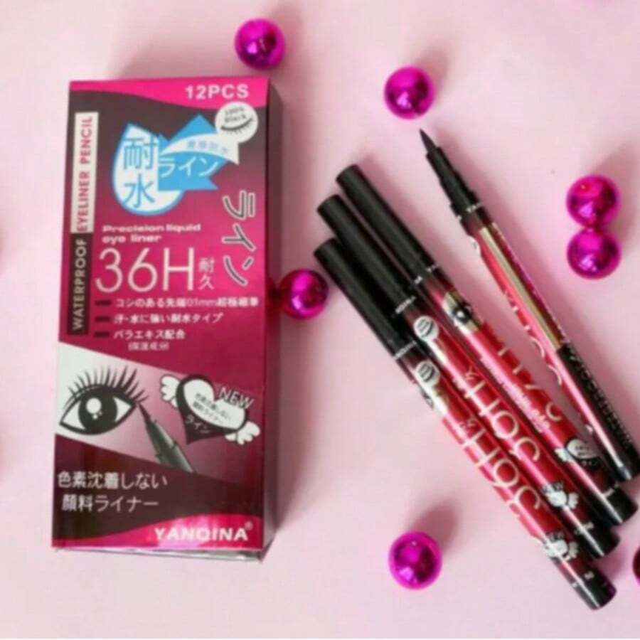 12 Pieces Long-Lasting Liquid Cat Eyeliners - Black - View 1