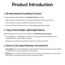 1 pieza Carrete de pesca todo de metal - Acabado rojo de 110g, Bobina de 54mm para una liberación suave de la línea, Diseño duradero ideal para pesca de agua dulce, pesca con cebo y pesca de hielo, Equipo de pesca, Accesorios de pesca