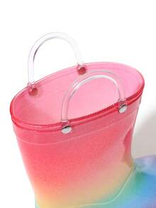 1 Pair Adorable Princess-Style Colorful Crystal Rain Boots, Soft & Durable Soles, Seamless Round Toe, High-Top Design, Lightweight Body, Girls/Toddlers Rain Boots For School, Camping, Beach, Outdoor, Sturdy Double Handles, Shiny Crafted Uppers, Suitable For All Seasons