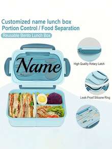 1pc Customizable Letter Lunch Box, 3-Compartment Rectangular Food Container, Snack Storage, Comes With Utensils - Chopsticks And Spoon, Suitable For Adults, Office Workers, Students, Daily Use, Reusable Bento Box,Multi-Functional,Ornamental,Letter,Stylish,Modern,Colorful,Cute,Adorable,Casual,Custom,Personalised,Unique,Customized,Ideal Gifts For Him,Ideal Gifts For Her - Multicolor - View 4