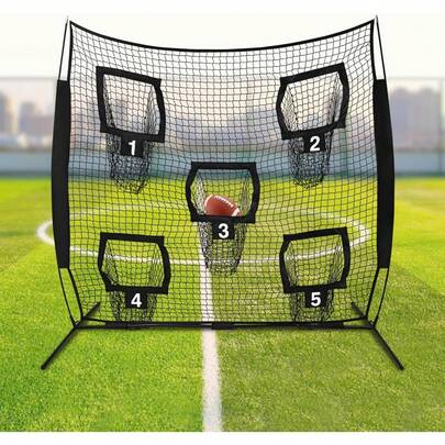 OUKANING Rugby-Wurfnetz mit 5 Zieltaschen für Training und Spiel - 7x7 Fuß großes Goal Net für Outdoor und Indoor Gebrauch - Robustes Rugby Trainingsgerät