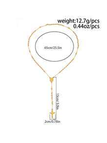 1pc Vintage Style Beaded Chain Cross Pendant Necklace, Stainless Steel Long Chain, Suitable For Men's Daily Wear, Halloween Accessory