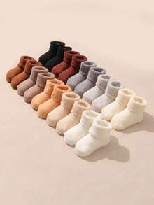 5 Pairs Baby Solid Color Thickened Warm Fleece Socks, Autumn/Winter - Multicolor - View 2