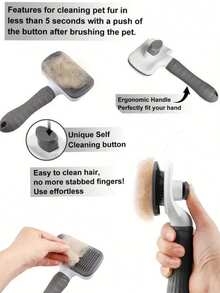 1 Pieza Peine de masaje y limpieza de pelo de perro y gato, peinado rápido, eliminación automática de cabello con un solo clic, peine de masaje para mascotas, limpieza de pelo cómoda, gatos y perros aman ser peinados y limpiados, alivia el estrés y mejora la salud del pelaje