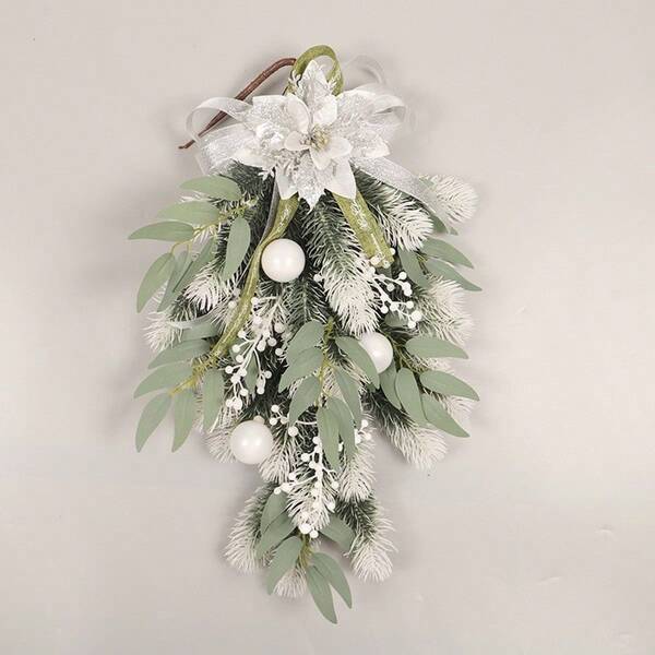 1pc, Outdoor Front Door Christmas Wreath, Christmas Decoration Wreath, Scene Decor, Festivals Decor, Room Decor, Home Decor, Offices Decor, Theme Party Decor, Christmas Decor