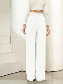 Ladies' High Waisted Pants Feature A Solid Color Design, Wide Leg Pants, Loose Fit, Soft, Lightweight, Comfortable, And Breathable Fabric, Suitable For Shopping, Gatherings, Sports, Work, Walking, Etc., Adding A Sense Of Fashion, Suitable For Conference W - trắng - Xem 6