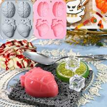 Gehirn Herz Halloween Schokoladen Bonbon Silikon Formen, 4 Löcher 3D Gehirn Herz Form Schokoladen Seife Formen, DIY Kekse Bonbons Gummibärchen Schokoladen Formen Eiswürfelbehälter