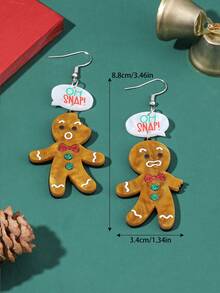 1Pair Cute Glittering Acrylic Snowflake Gingerbread Man Bitten Off Dialogue Drop Earrings For Women For Merry Christmas Day Party Jewelry Accessories