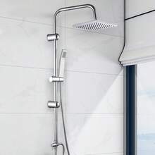 LMstarz Square Chrome Overhead Rain Shower Kit Dual Rigid Riser Rainfall Head And Hand Held Shower Twin Bath Set For Bathroom, Stainless Steel, With Fittings - Silver - View 3