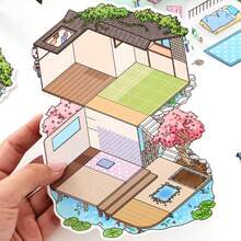 2 张我的小房子系列 3D 房屋贴纸 DIY 场景装饰贴纸 + 1 张场景纸板 - 彩色 - 查看 6