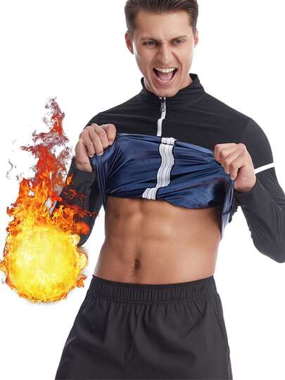 1pc Men's Sports Fitness Compression Sweat Suit, Waist Trainer, Long Sleeve Shapewear