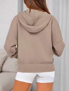 Women Casual Zipper Hoodie Long Sleeve Sweatshirt Y2K Hooded Jacket Fall Autumn Winter Going Out Clothes - Màu xám kaki - Xem 4