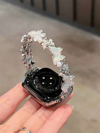 สายรัดข้อมือลายผีเสื้อเลเซอร์หรูหราสำหรับฤดูร้อนใหม่ เข้ากันได้กับ 38/40/41/42/44/45/46/49 มม. เข้ากันได้กับสาย Ultra/S10/9/8/7/6/5/4/3/2/1