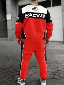 男士字母印花卫衣和裤子休闲套装，适合春秋季穿着 - 彩色 - 查看 5