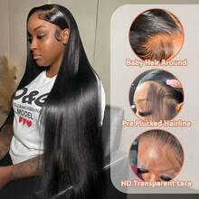 30 32 Inch Straight Human Hair Wigs Hd Lace Wig 13x6 Human Hair Brazilian Bone Straight Lace Frontal Human Hair Wigs For Women - Natural Black - Xem 5
