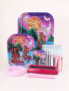 13pcs,Smoking Set, Including 2 Sizes Of Metal Rolling Trays, Pink Cigarette Holders, Pink Silicone Ashtrays, Boxes, Pink Metal Cans, Pink Tapered Tubes, 6-Piece Storage Bags, Art Design, Entry-Level Set, Fun Gifts, Holiday Gifts