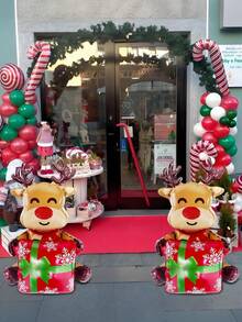 2 piezas Globos de aluminio 3D ensamblados de Papá Noel y renos, decoraciones de ambiente navideño para centros comerciales, decoración de interiores