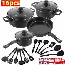 Complete 16 - Piece Set Of High - Quality Cookware Set Stainless Steel Non Stick Saucepan, Casserole, And Fry Pan -Included Glass Lids & Cooking Tools - Perfect For Home Kitchens, Picnics, And Camping Trips ﻿ - Black - View 1
