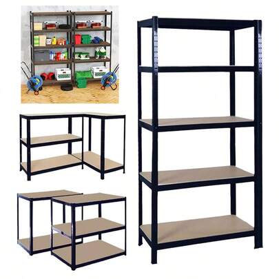 Vandise Heavy Duty 5 Tier Boltless Garage Shelving Unit Shed Warehouse Workshop Office Storage Shelves Metal Racking, Adjustable - Can Be Split Into 2 Smaller Shelf Units | Standard Black