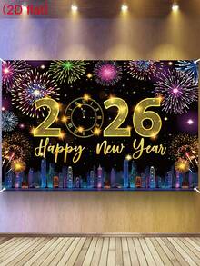 1 件 2026 新年快乐背景布，闪光彩色烟花图案背景布，150 * 100 厘米涤纶背景布，新年前夜庆祝用品，新年派对装饰，新年拍照道具，新年装饰，节日派对用品 - 彩色 - 查看 6